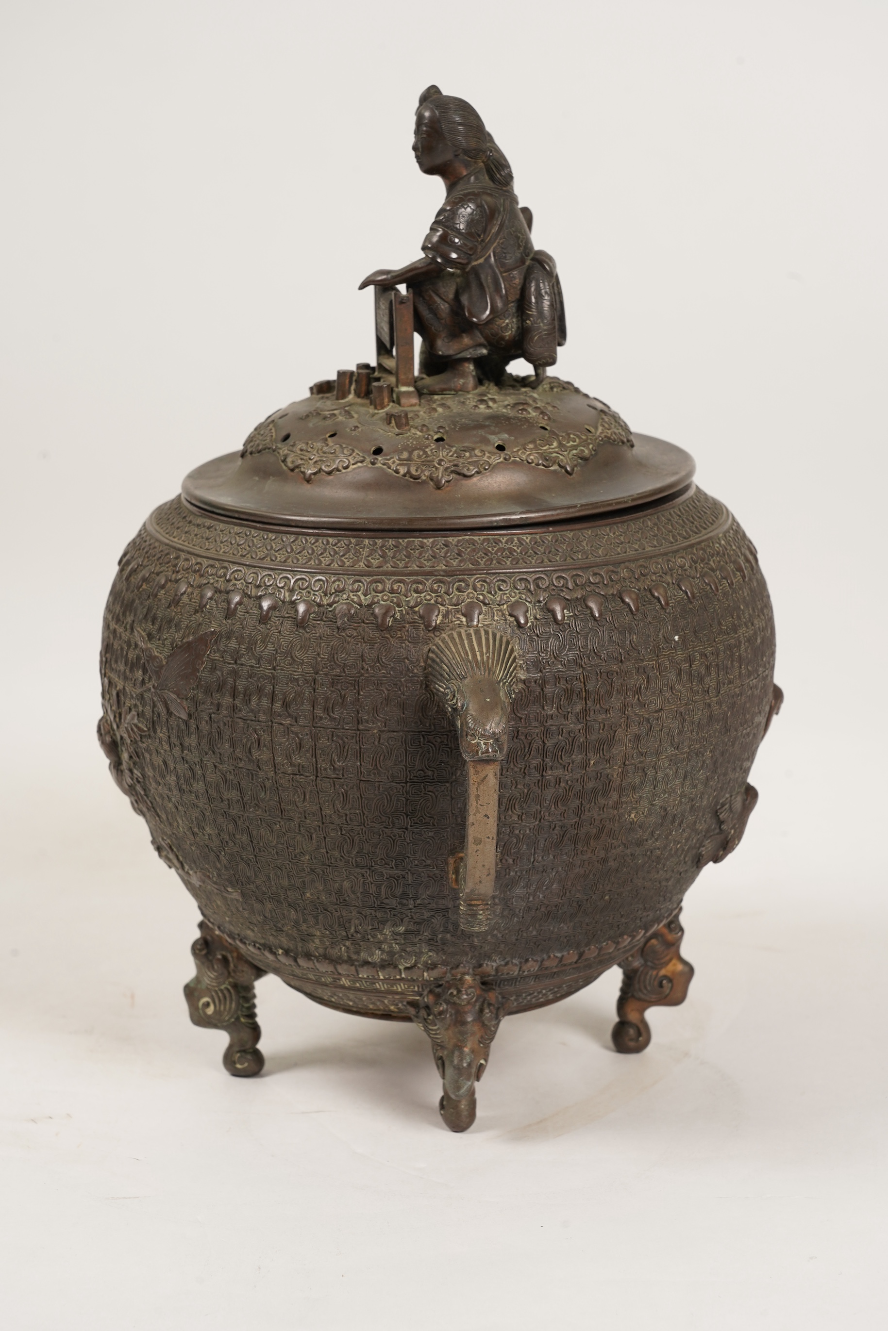 A large Japanese bronze koro and cover, 19th century